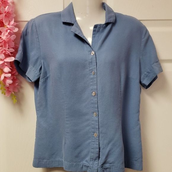 100% SILK Tristan & Iseut Silk Blue Blouse Shirt - Picture 3 of 9